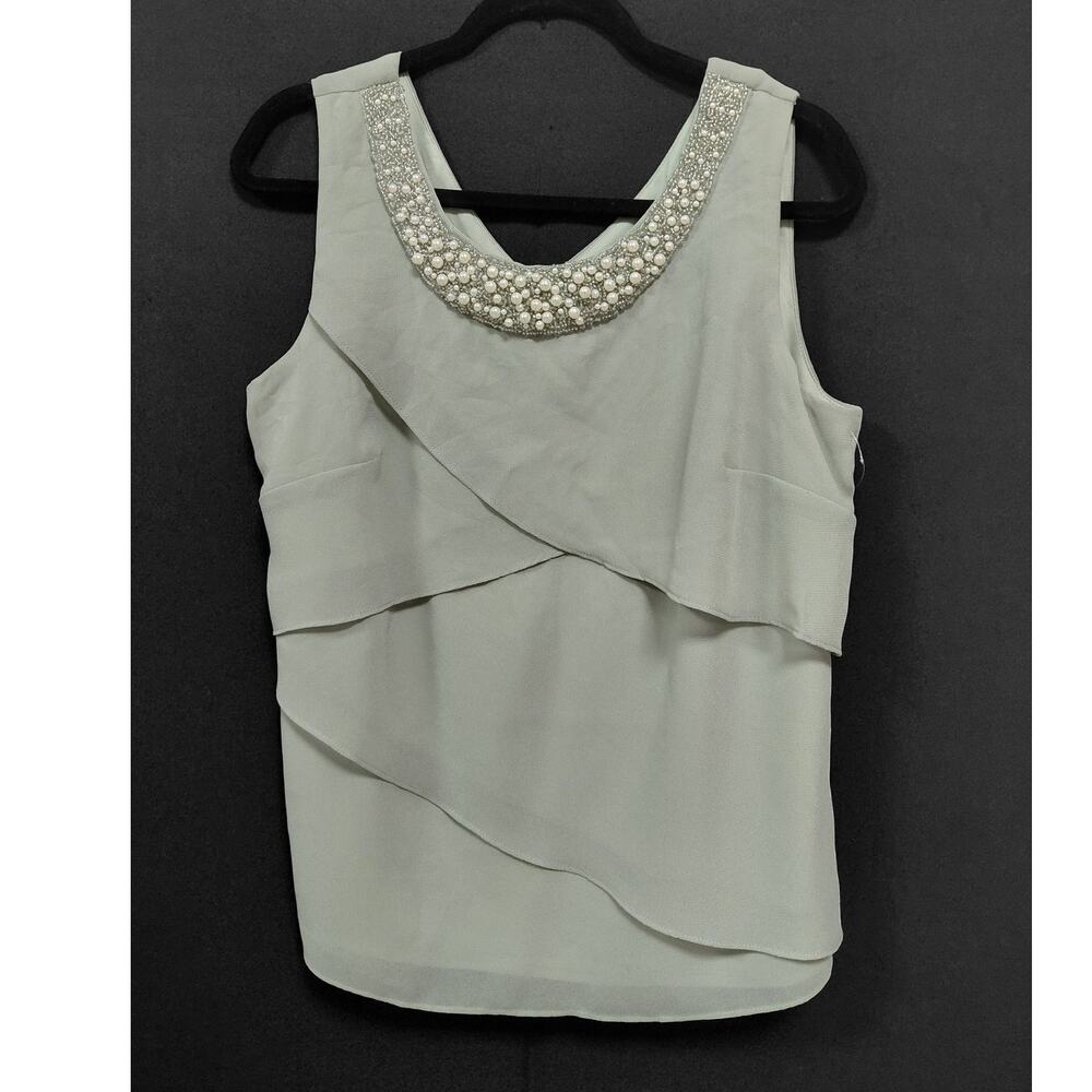 MAYA BROOKE Beaded Layered Tank Top Solid Sleeveless Women Size 14